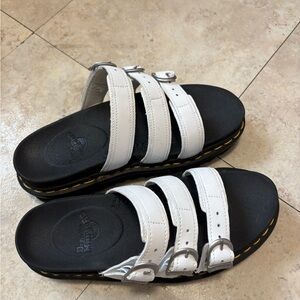 Dr. Martens White Triple-Strap Slide Sandals with Black Sole